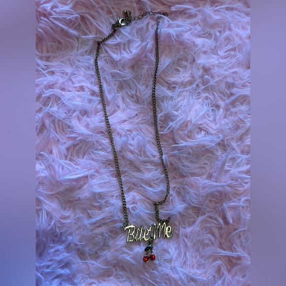 Rue21 Bite Me Script Cherry Gold Necklace - Picture 2 of 2